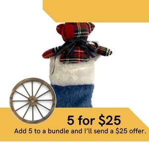 5 handmade plaid teddy bear Christmas ornaments.